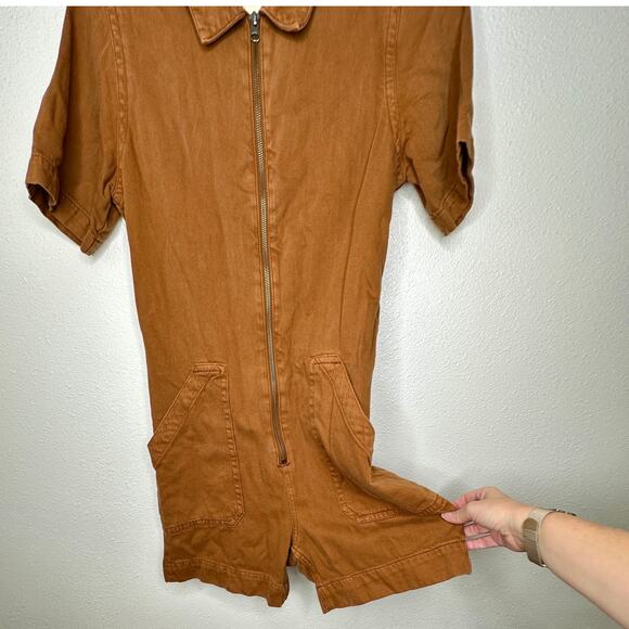 Everlane The Denim Short Coverall Organic Cotton Brown Rust Romper 6 - Picture 7 of 14